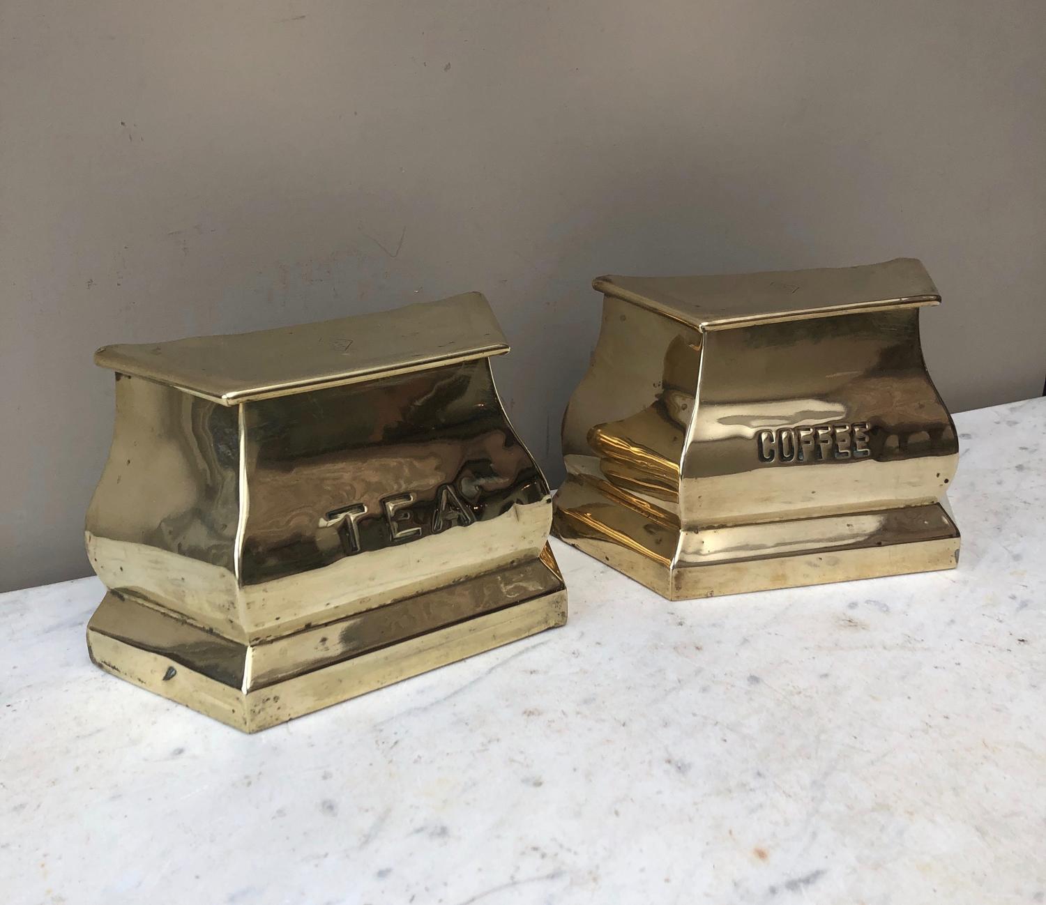 Victorian Brass Tea & Coffee Cannisters with Date Lozenge to the Lids
