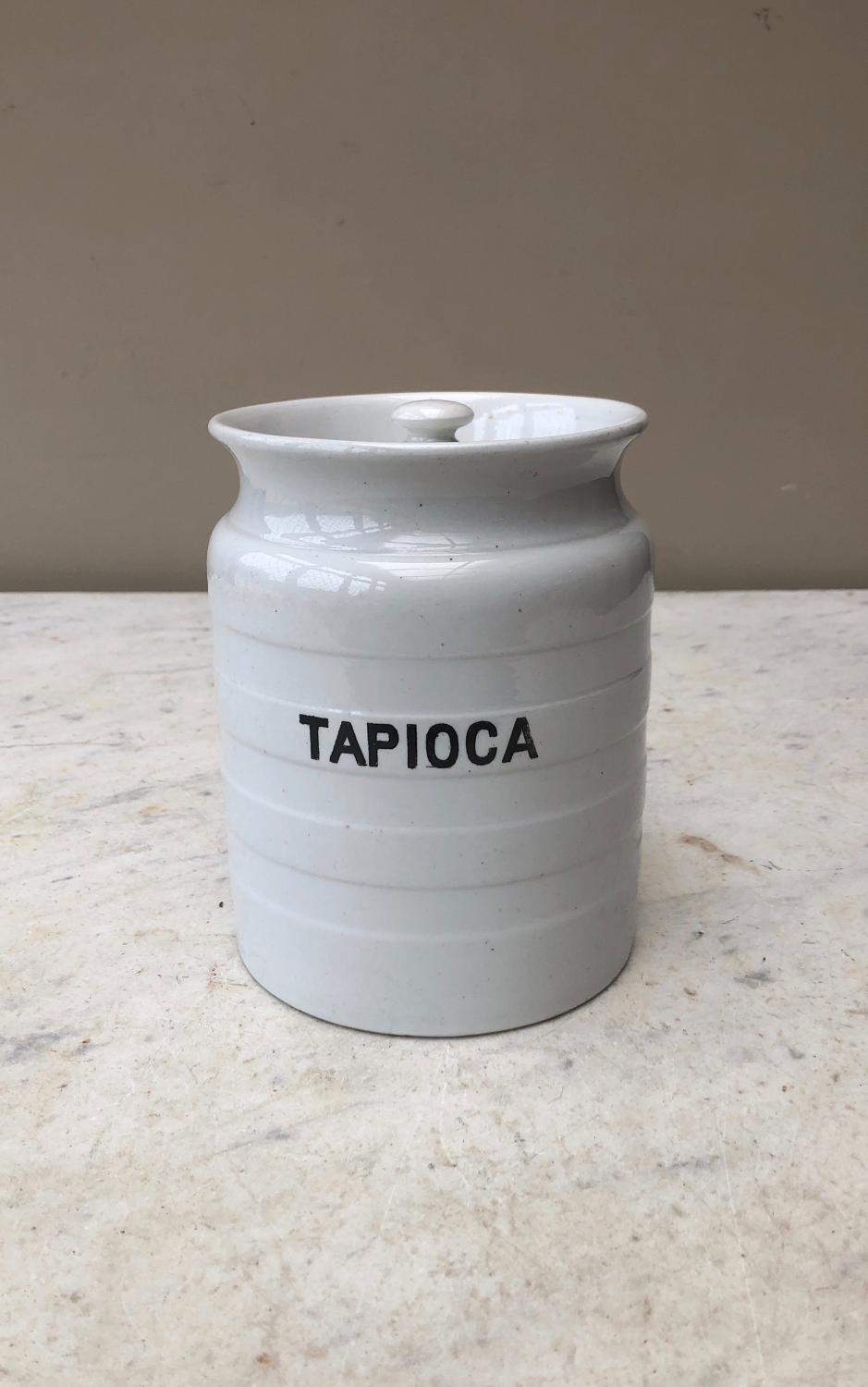 Early 20thC White Banded Kitchen Storage Jar - Tapioca