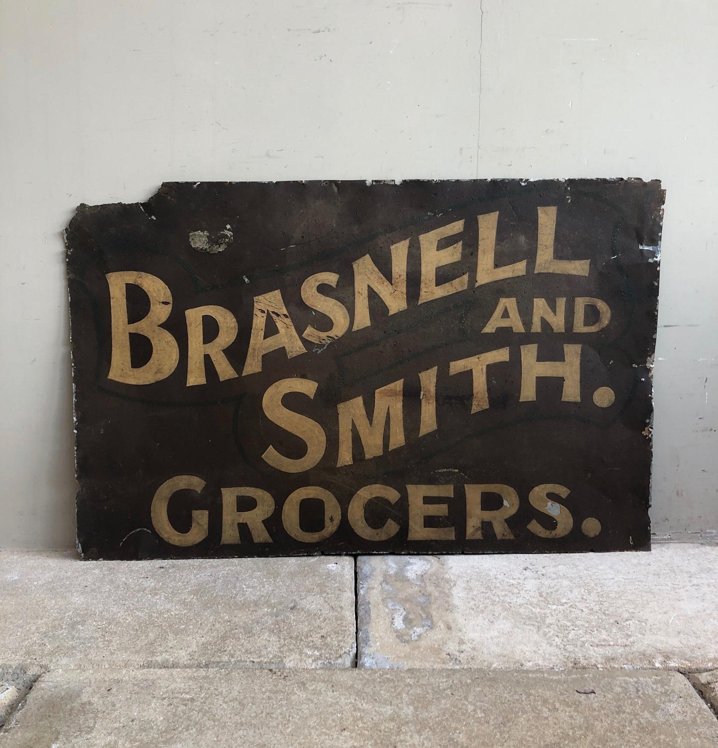 Late Victorian Hand Painted Tin Grocers Sign. Perfect for Framing.