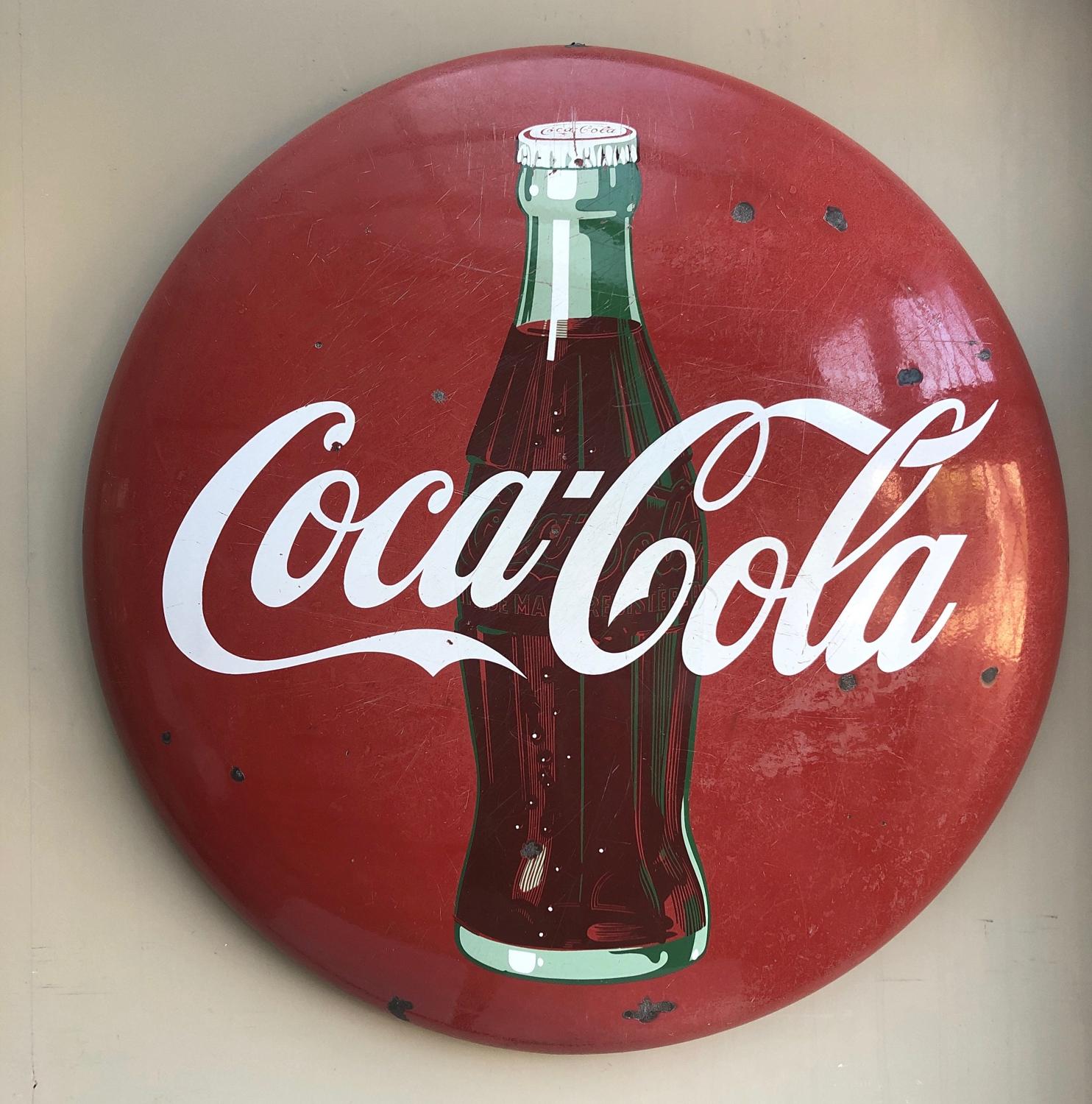 Rare Large Size & Genuine Antique Enamel Advertising Sign - Coca Cola
