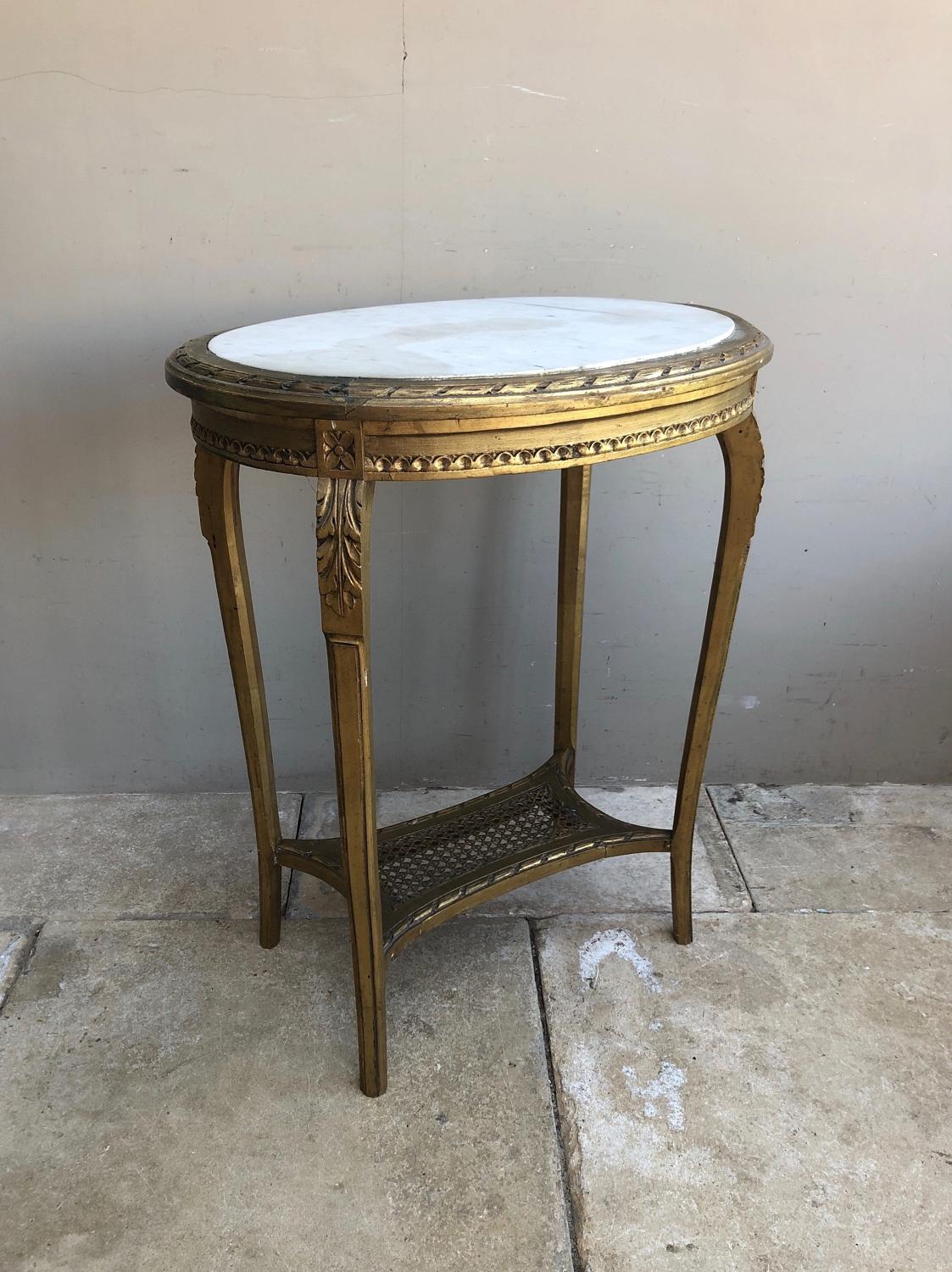 Early 20th Century Giltwood Side Table with White Marble Top