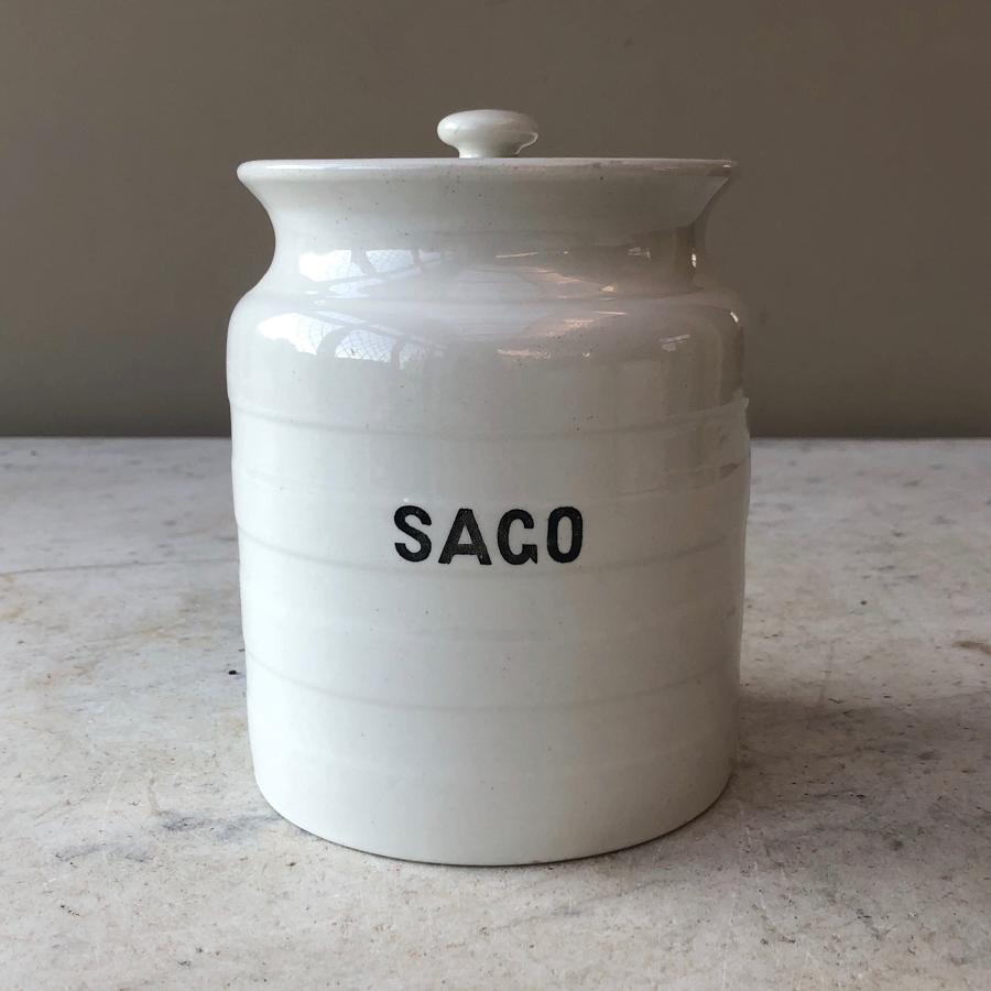 Early 20th Century White Banded Kitchen Storage Jar - Sago