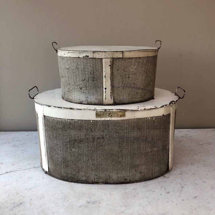 Rare Pair of Victorian Tin & Mesh Food Covers with Side Handles