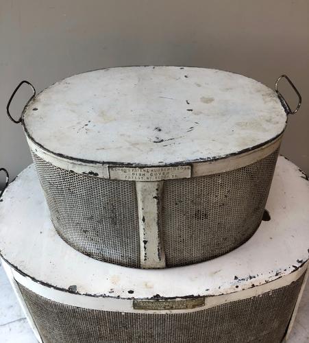 Rare Pair of Victorian Tin & Mesh Food Covers with Side Handles