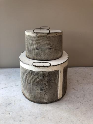Rare Pair of Victorian Tin & Mesh Food Covers with Side Handles