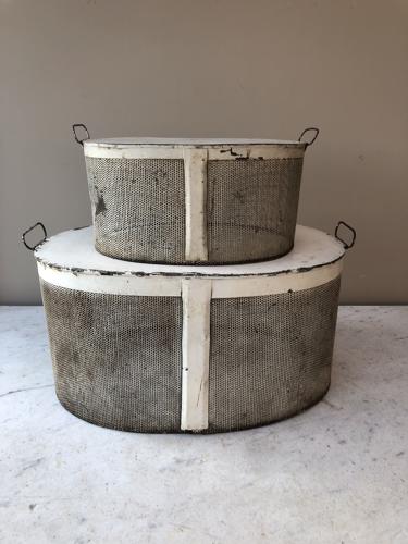 Rare Pair of Victorian Tin & Mesh Food Covers with Side Handles