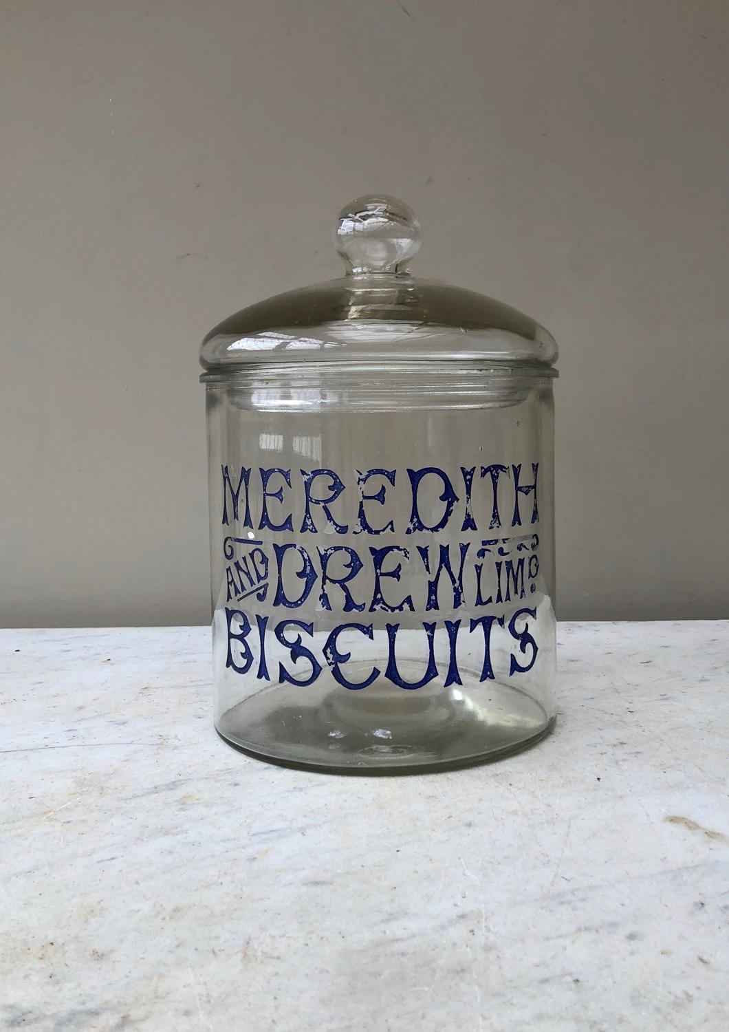 Rarer Design Large Edwardian Advertising Jar -Meredith & Drew Biscuits