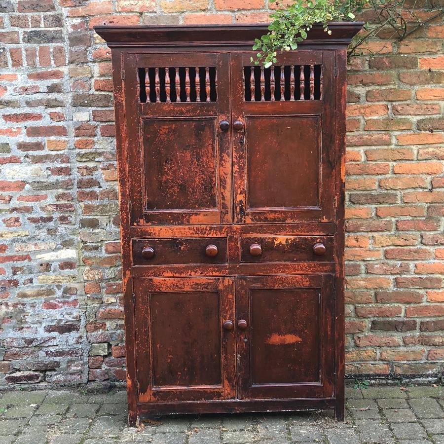 C1830 Welsh Pine Food and Cheese Cupboard - Fantastic Original Paint