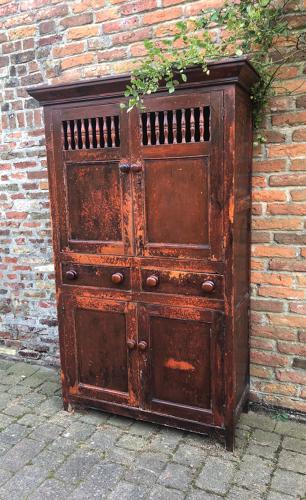 C1830 Welsh Pine Food and Cheese Cupboard - Fantastic Original Paint