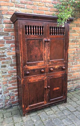 C1830 Welsh Pine Food and Cheese Cupboard - Fantastic Original Paint
