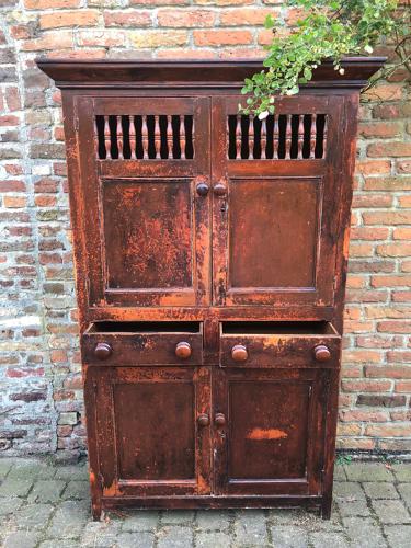 C1830 Welsh Pine Food and Cheese Cupboard - Fantastic Original Paint