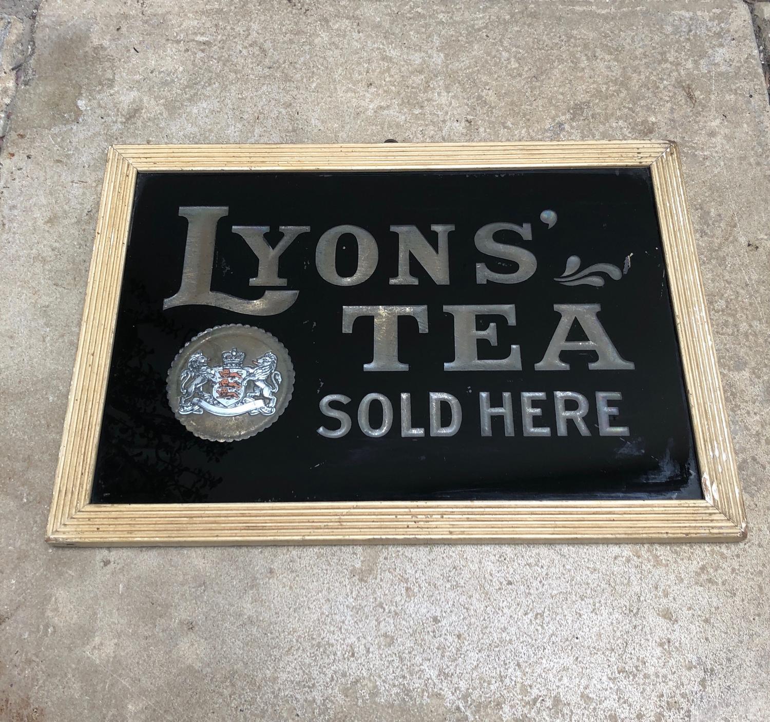 Edwardian Shops Glass Advertising Sign - Lyons Tea Sold Here