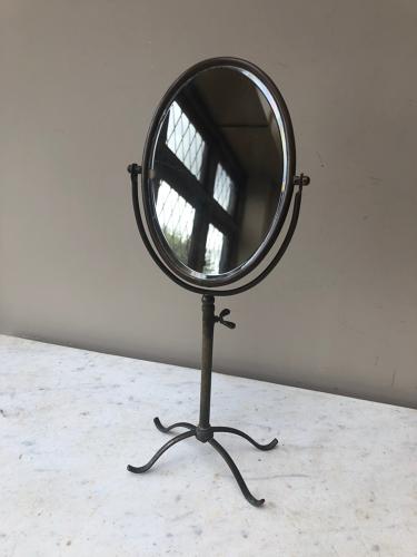 1920s Brass Travelling Vanity Mirror on Tripod Stand