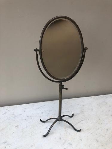 1920s Brass Travelling Vanity Mirror on Tripod Stand