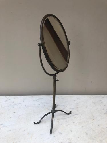 1920s Brass Travelling Vanity Mirror on Tripod Stand