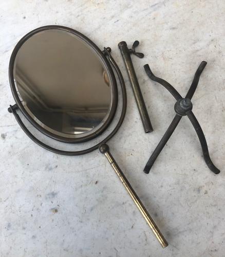 1920s Brass Travelling Vanity Mirror on Tripod Stand