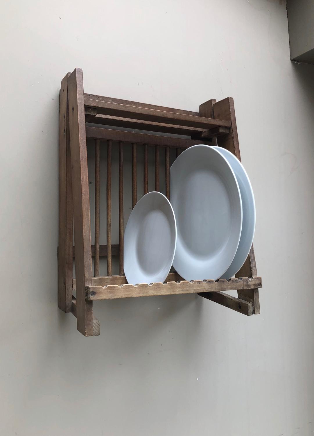 Early 20th Century Pine Plate Rack with Top Shelf