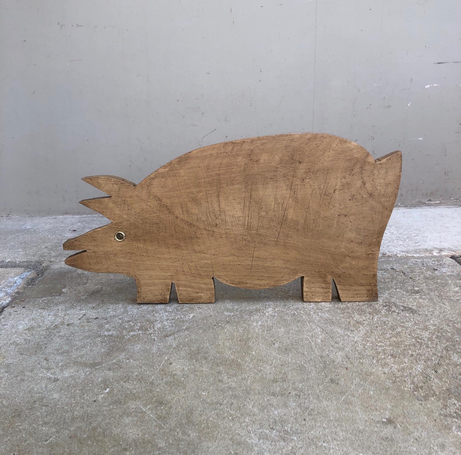 Mid Century Carved Wooden Pig Chopping Board