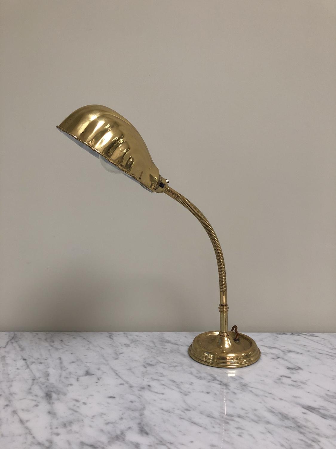 Fully Working 1920s Flexible Swan Neck Clam Shell Lamp
