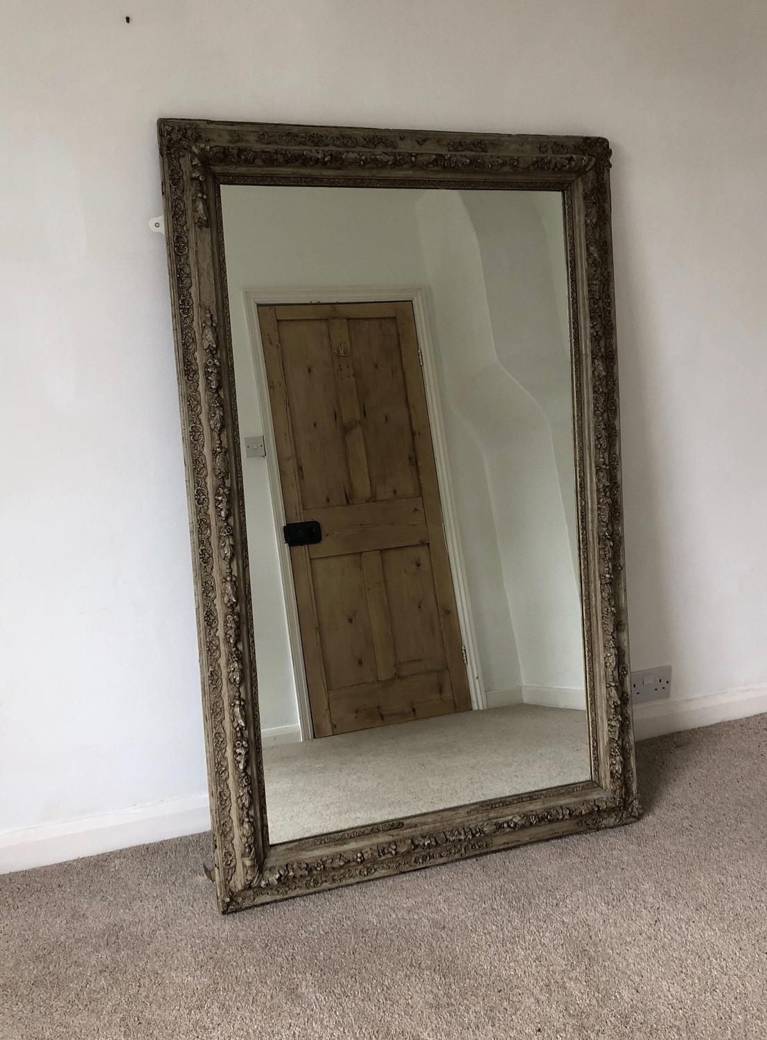 Large Ornate Victorian Mirror in Original Paint - Replaced Glass
