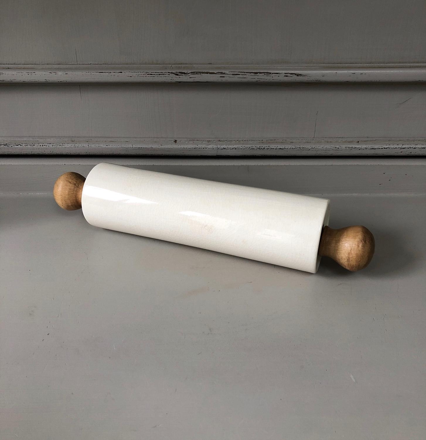 Early 20thCentury White Ironstone Pastry Rolling Pin