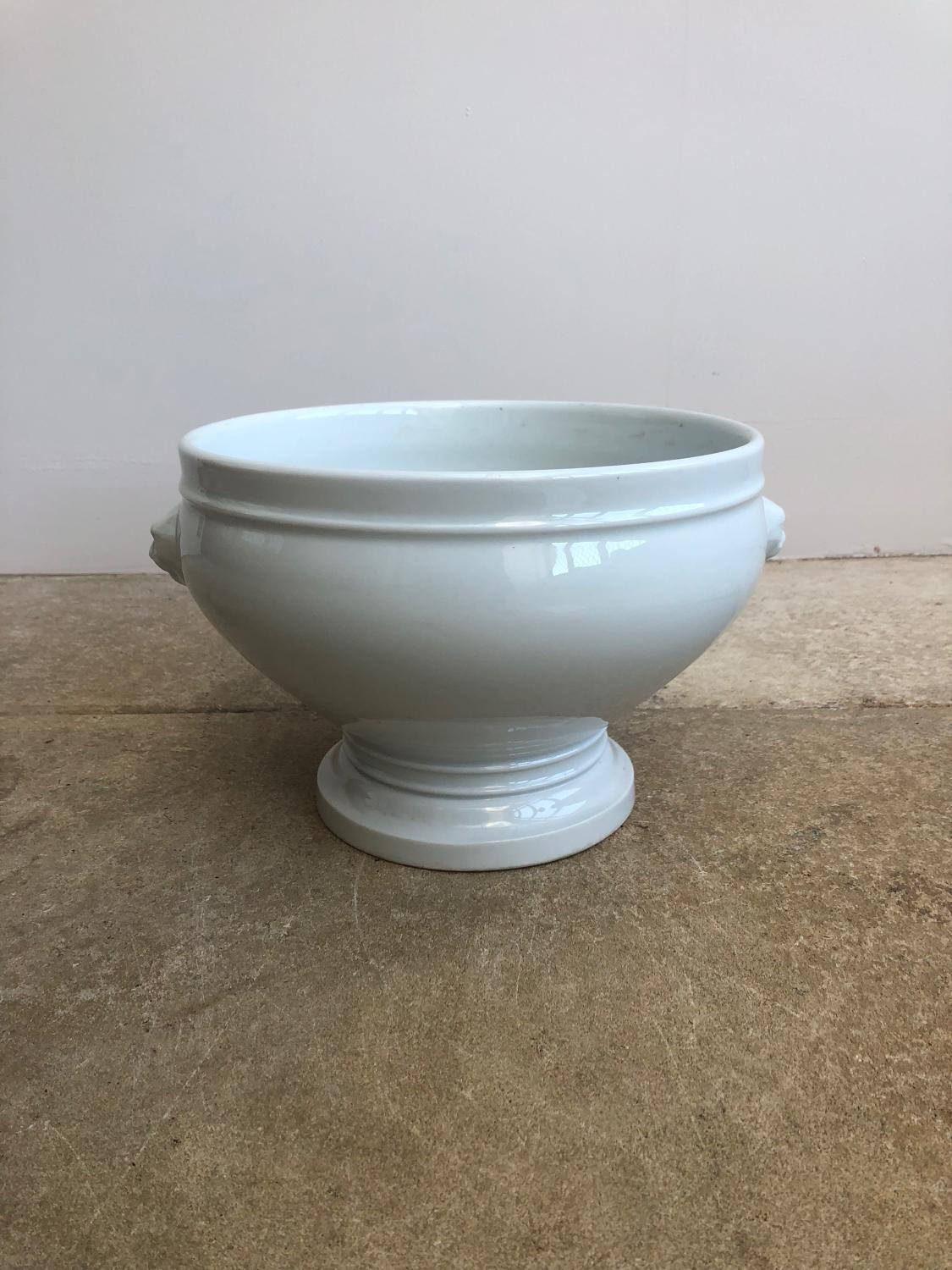 Mid Century French White Porcelain Bowl with Lions Head to Sides