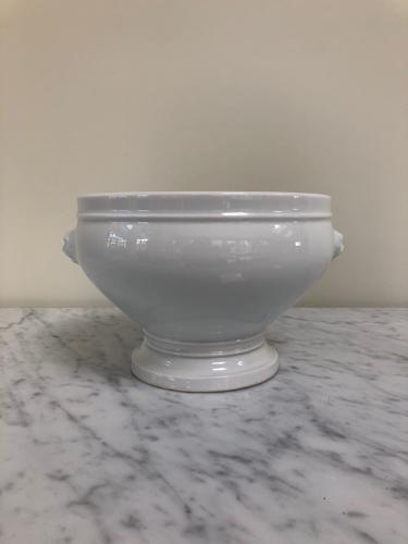 Mid Century French White Porcelain Bowl with Lions Head to Sides