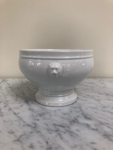 Mid Century French White Porcelain Bowl with Lions Head to Sides
