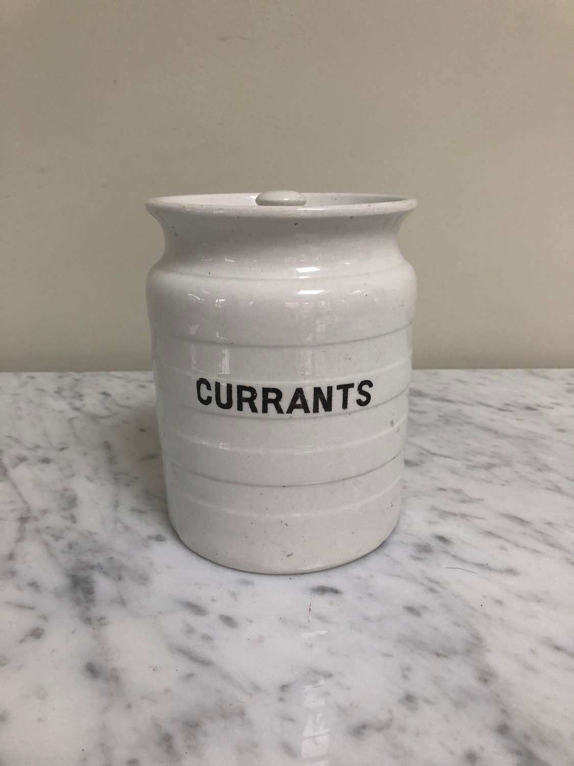 Early 20th Century White Banded Kitchen Storage Jar - Currants