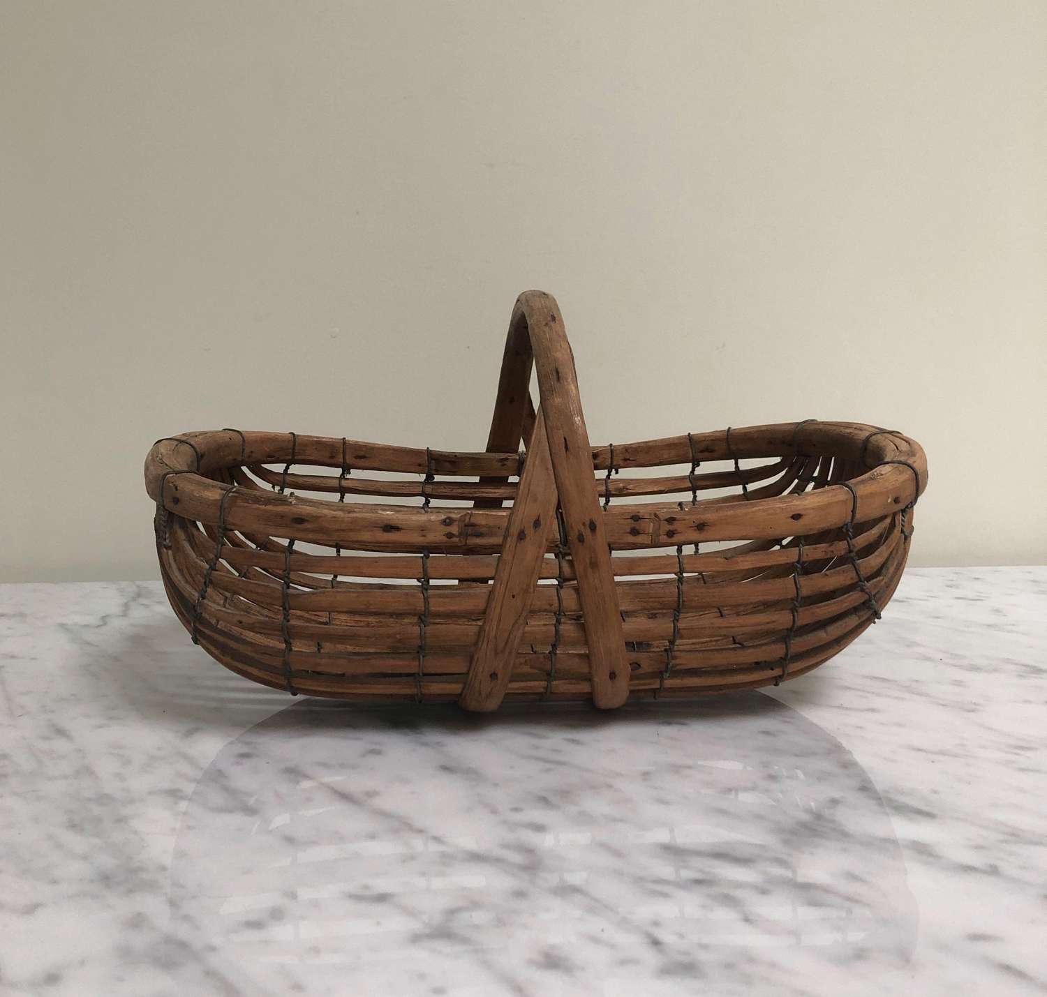 Early 20th Century Metal Bound Bentwood Walnut Basket