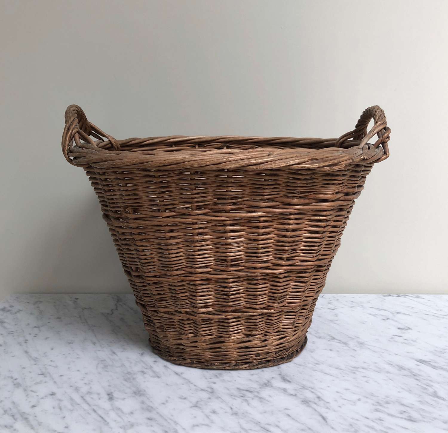 Large Antique Basket with Side Handles. Perfect Log or Laundry Basket.