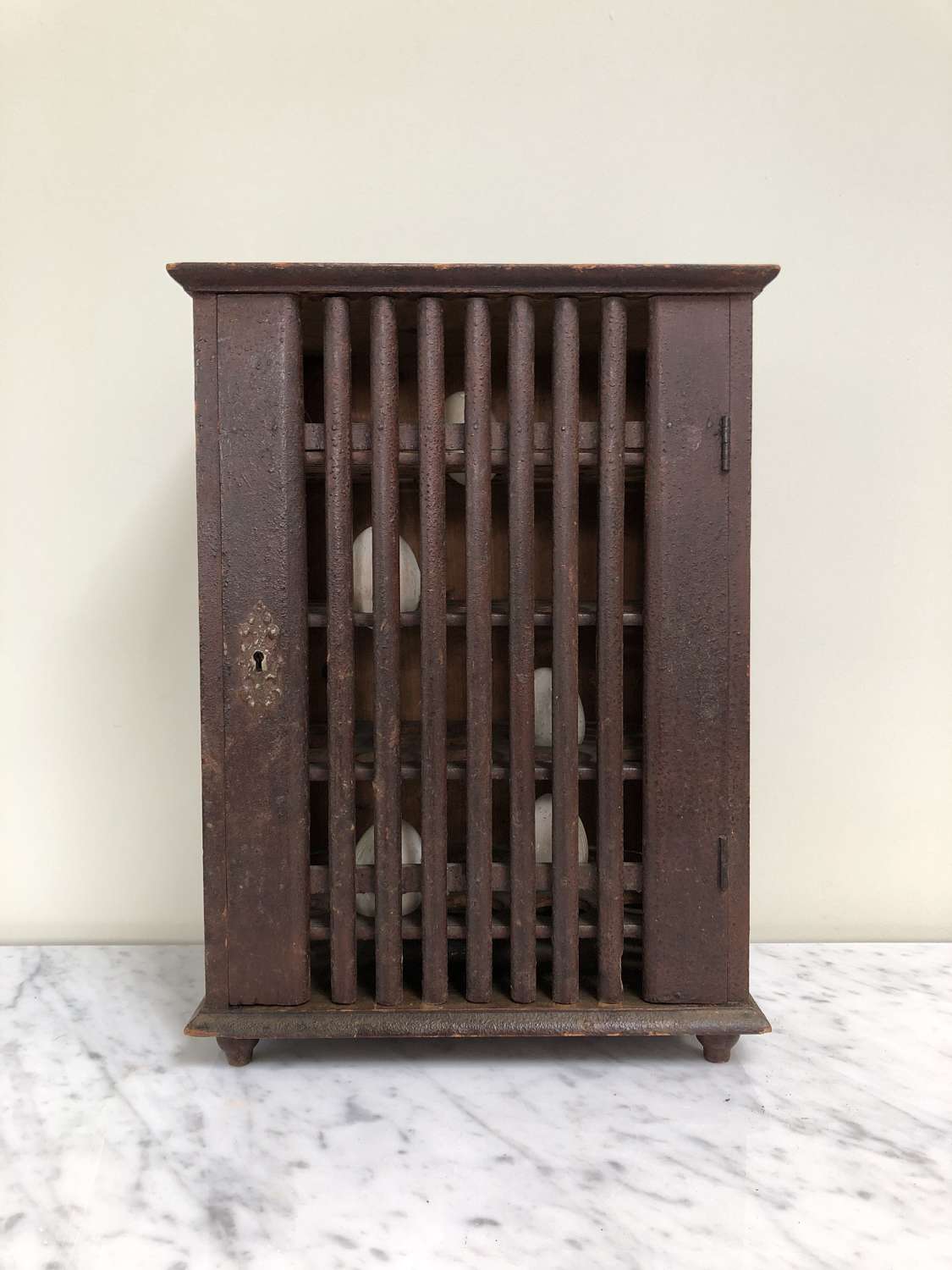 Late Victorian Pine Shelved Egg Cupboard - Holds 60 Eggs.