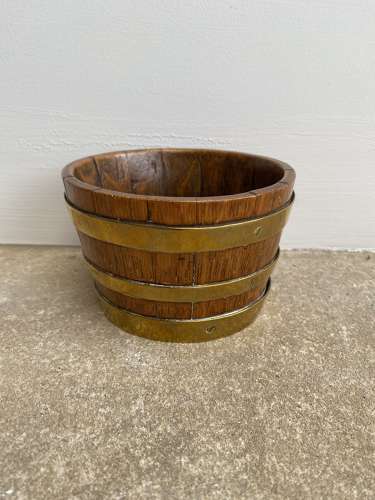 Victorian Small Brass Bound Coopered Oak Bowl Measure