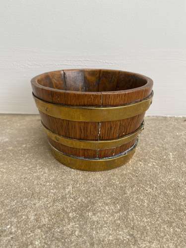 Victorian Small Brass Bound Coopered Oak Bowl Measure