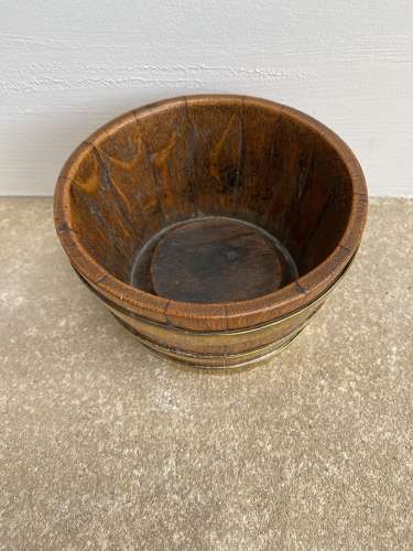 Victorian Small Brass Bound Coopered Oak Bowl Measure