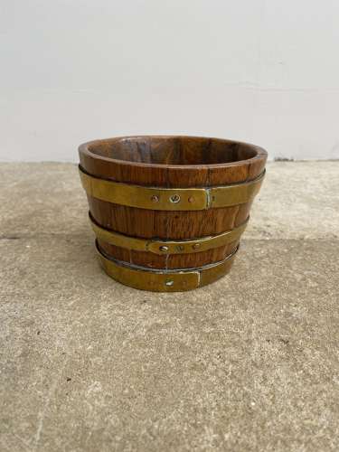 Victorian Small Brass Bound Coopered Oak Bowl Measure
