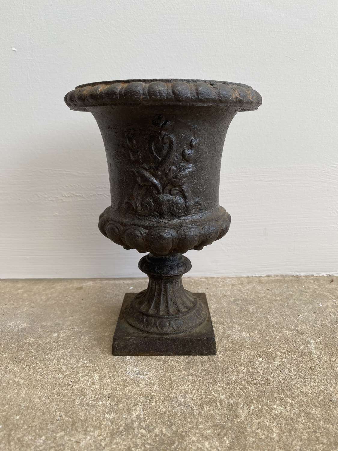 Victorian Small Cast Iron Urn - Floral Decoration