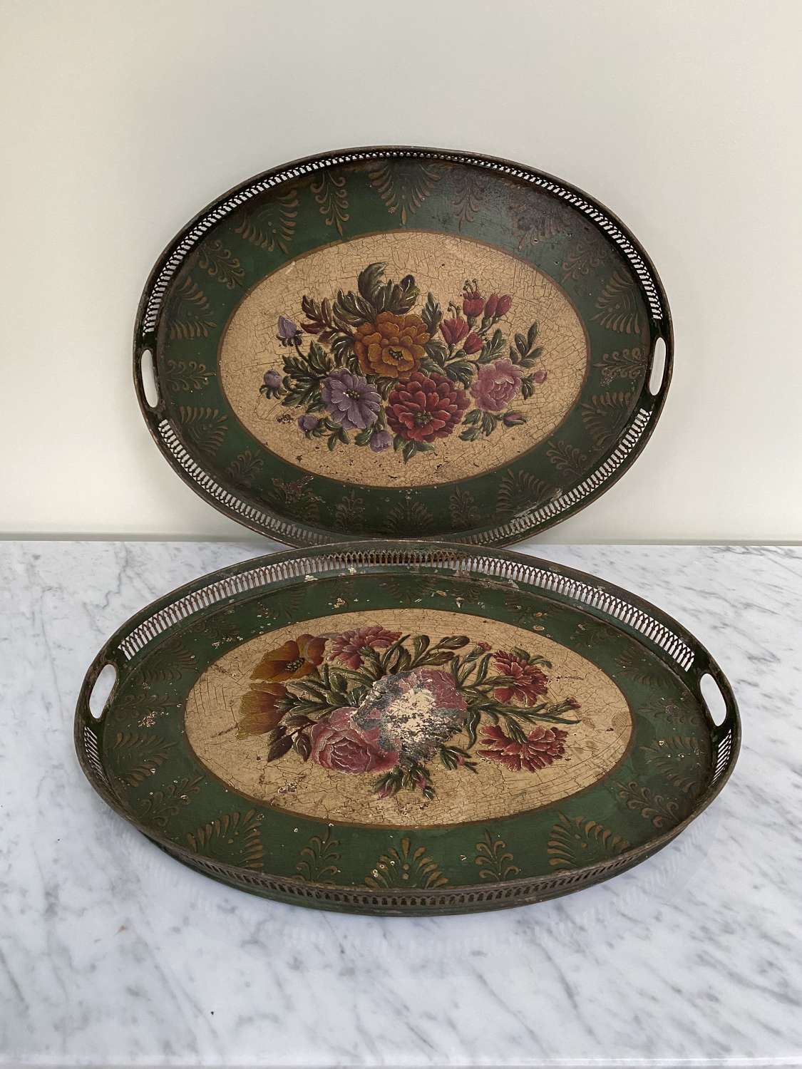 Rare Pair of Large Victorian Toleware Trays