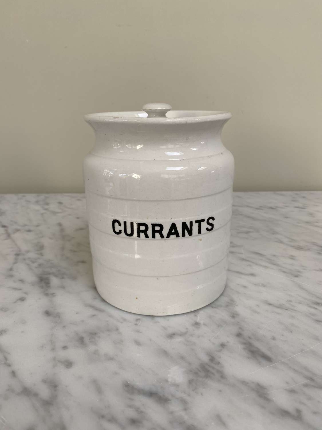 Early 20th Century White Kitchen Jar with Original Lid - Currants