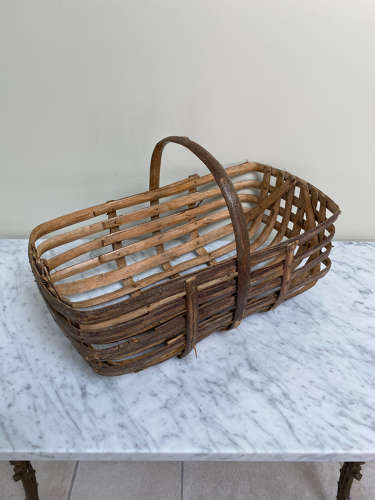 Large Unusual Rectangular Shape Walnut Basket