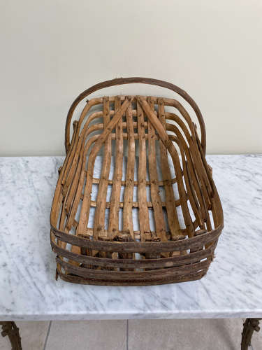 Large Unusual Rectangular Shape Walnut Basket
