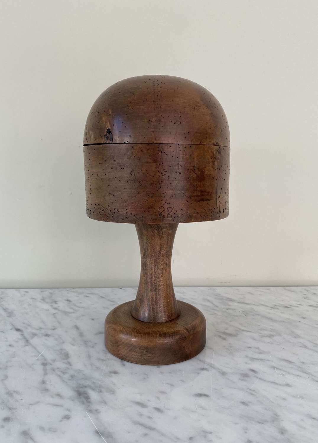 Early 20th Century Solid Beech Hat Block-Custom Made Stand to Display