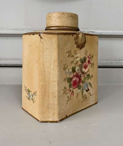 Mid Century Good Size Toleware Tea Caddy with Tin Cylindrical Inner