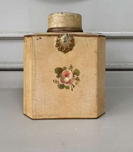 Mid Century Good Size Toleware Tea Caddy with Tin Cylindrical Inner