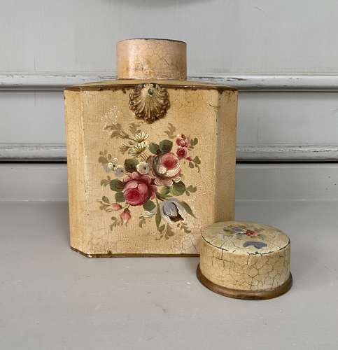 Mid Century Good Size Toleware Tea Caddy with Tin Cylindrical Inner