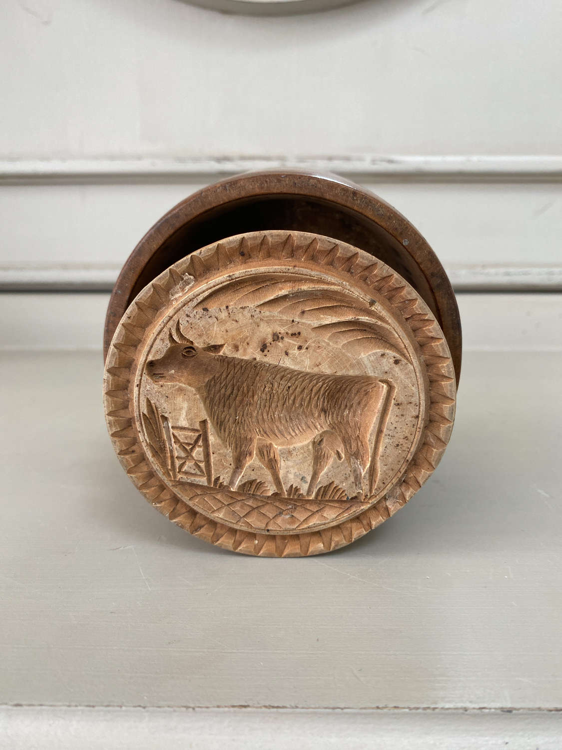 Victorian Two Part Carved Butter Stamp - Prize Dairy Cow