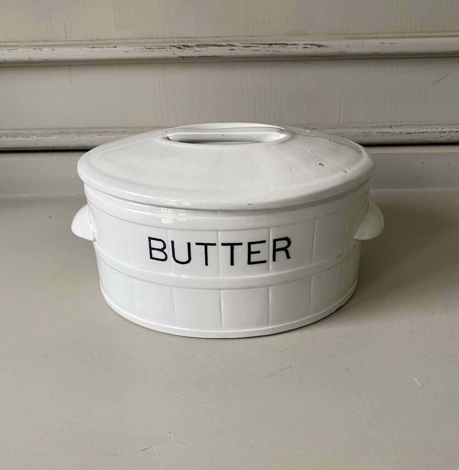 Edwardian White Ironstone Butter Dish with Original Lid A/F
