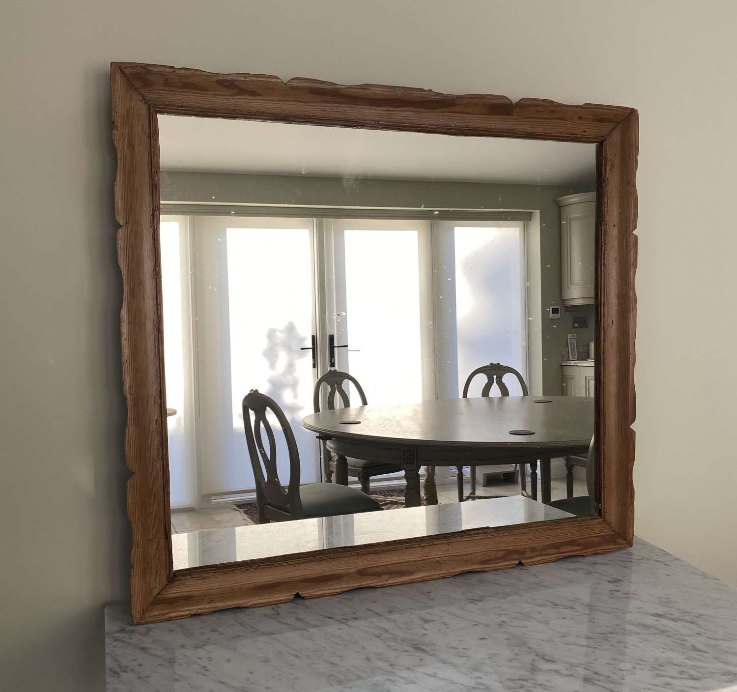 Large Victorian Pine Framed Mirror - Attractive Shaped Edge