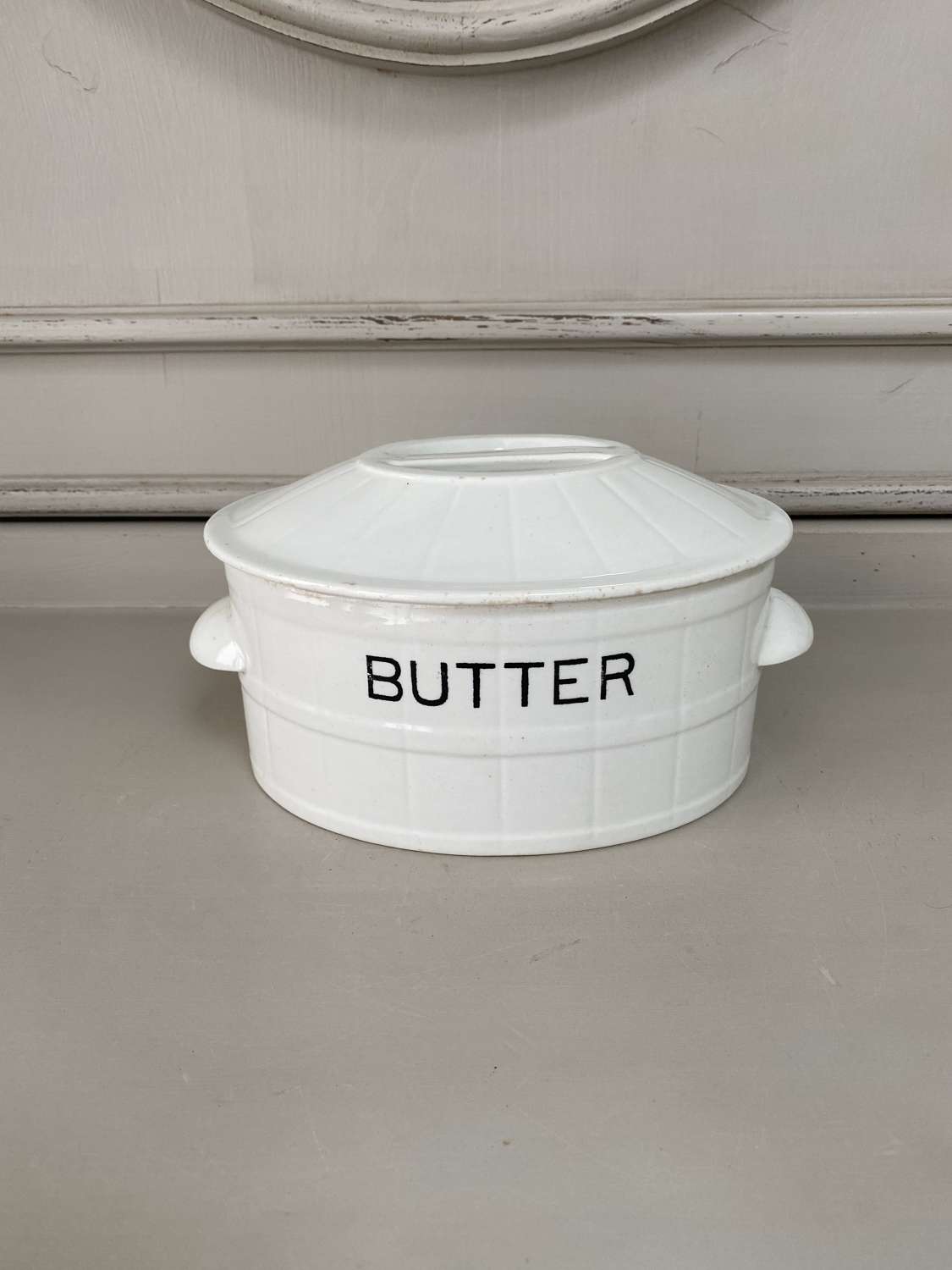 Edwardian White Ironstone Butter Dish with Original Lid