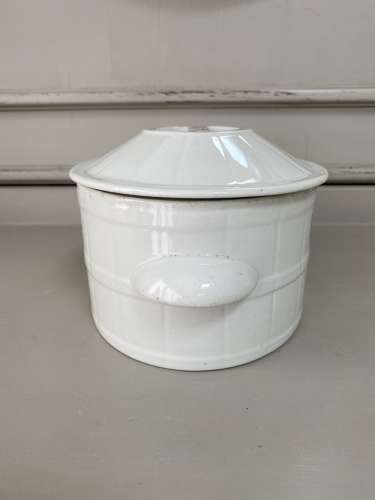 Edwardian White Ironstone Butter Dish with Original Lid